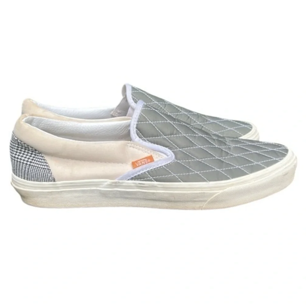 Vans Classic Slip On Shoes Mixed Utility Plaid Quilted  Multi Color: Cream/Green